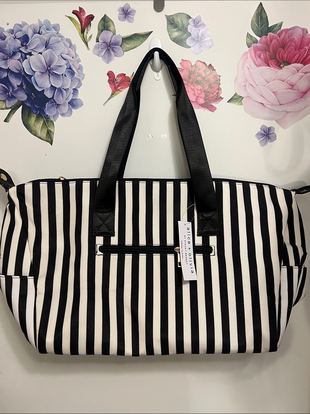 Alice + Olivia Black and White Striped Tote